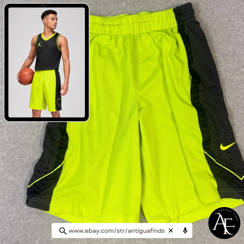 Nike Dri-FIT Mens Neon Volt Yellow Basketball Shorts Grey Mesh 521112-701 Size M